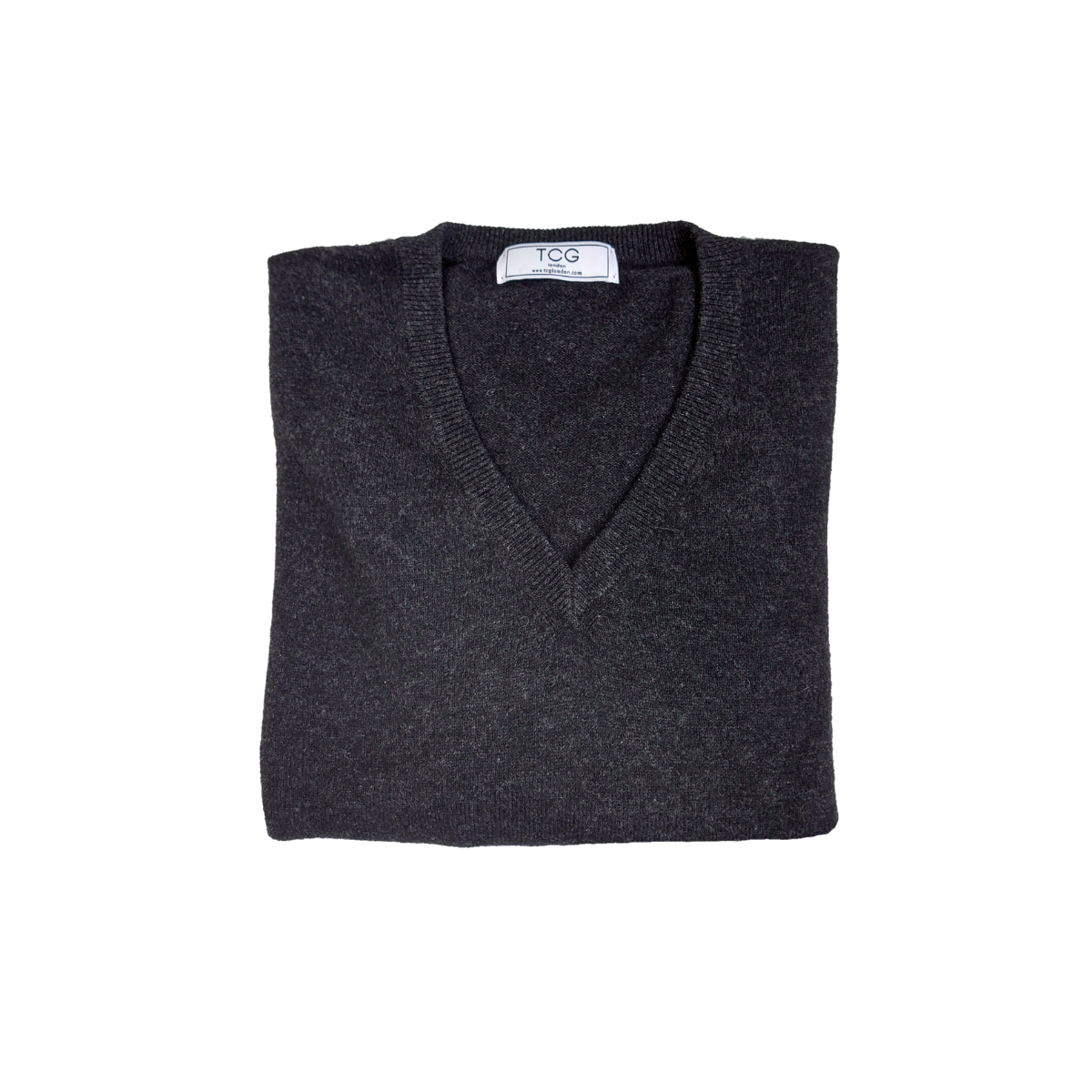 Men's Regular Fit V-Neck 100% Pure Cashmere Jumper - Dark Grey - XXL