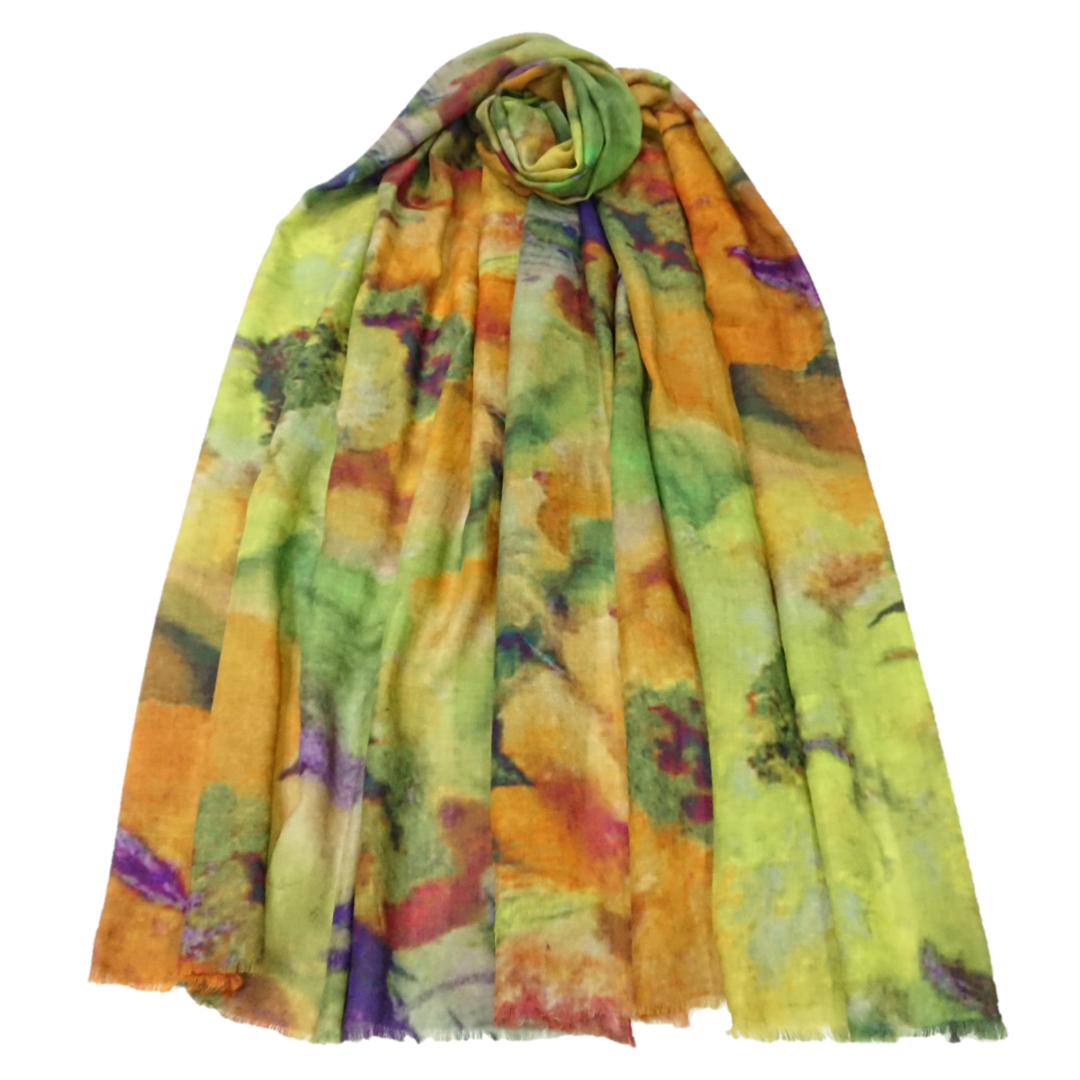 Fine Pashmina Stole - Large Scarf - Shades Of Autumn Print