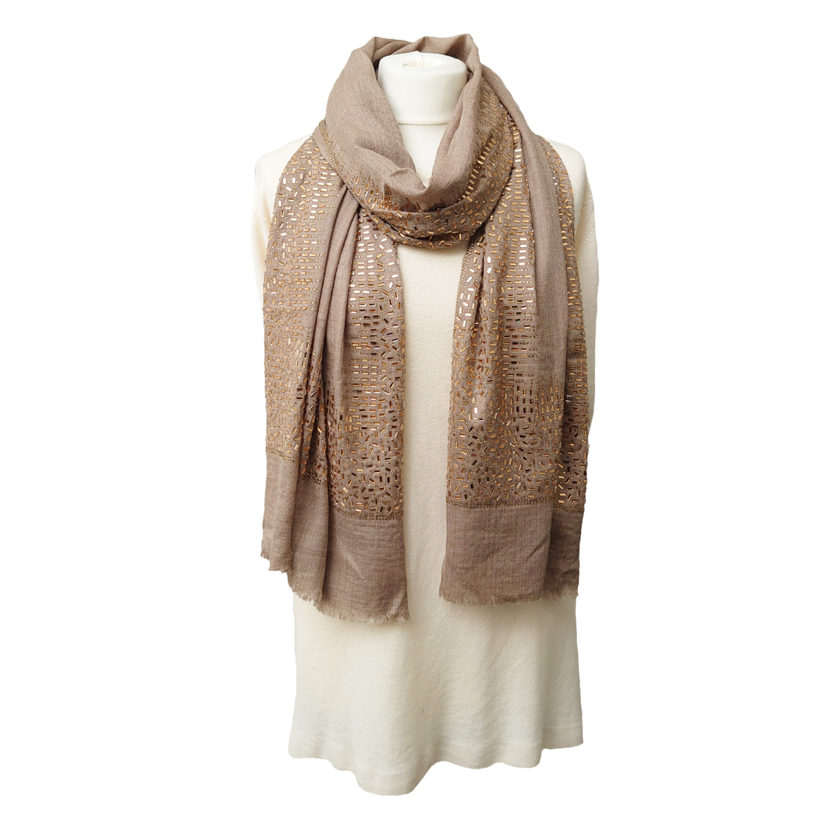 Exclusive, Limited Edition Stole With Crystals - Taupe-Gold