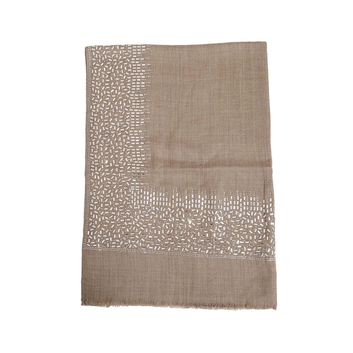Exclusive, Limited Edition Luxury Pashmina Stole With Crystals - Taupe-Silver