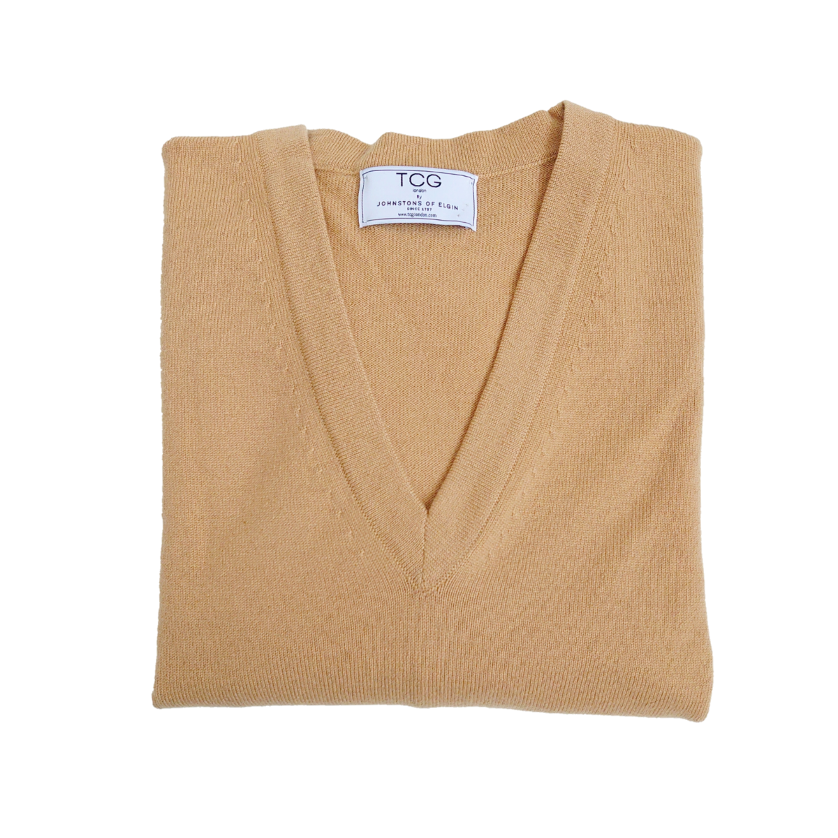 Ladies Oversized, Longline 100% Pure Cashmere V-Neck Tunic with Side Slits - Camel - M
