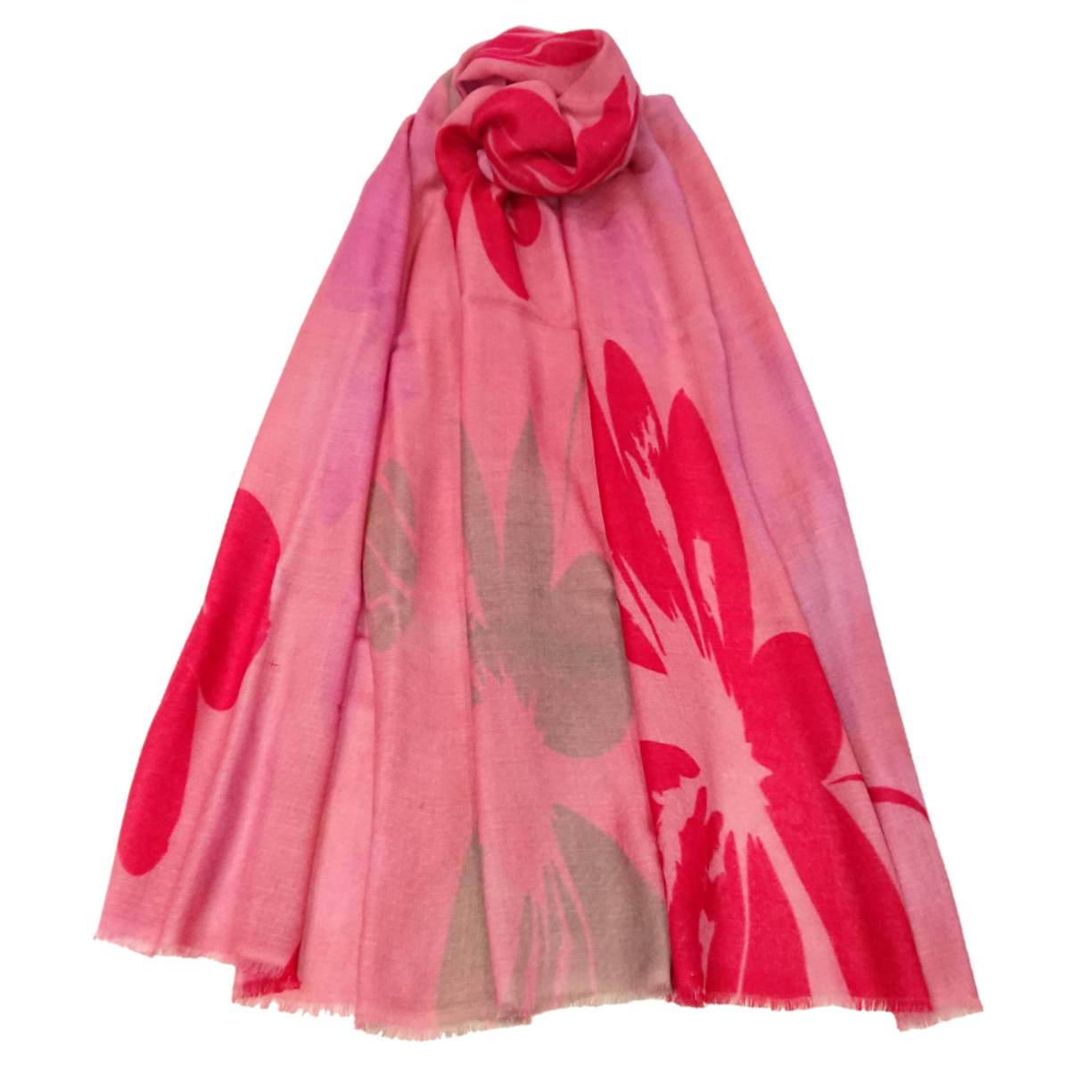 Ltd Edition 100% Pure Pashmina Cashmere Stole - Large Scarf - Vintage Rose with Red Flowers