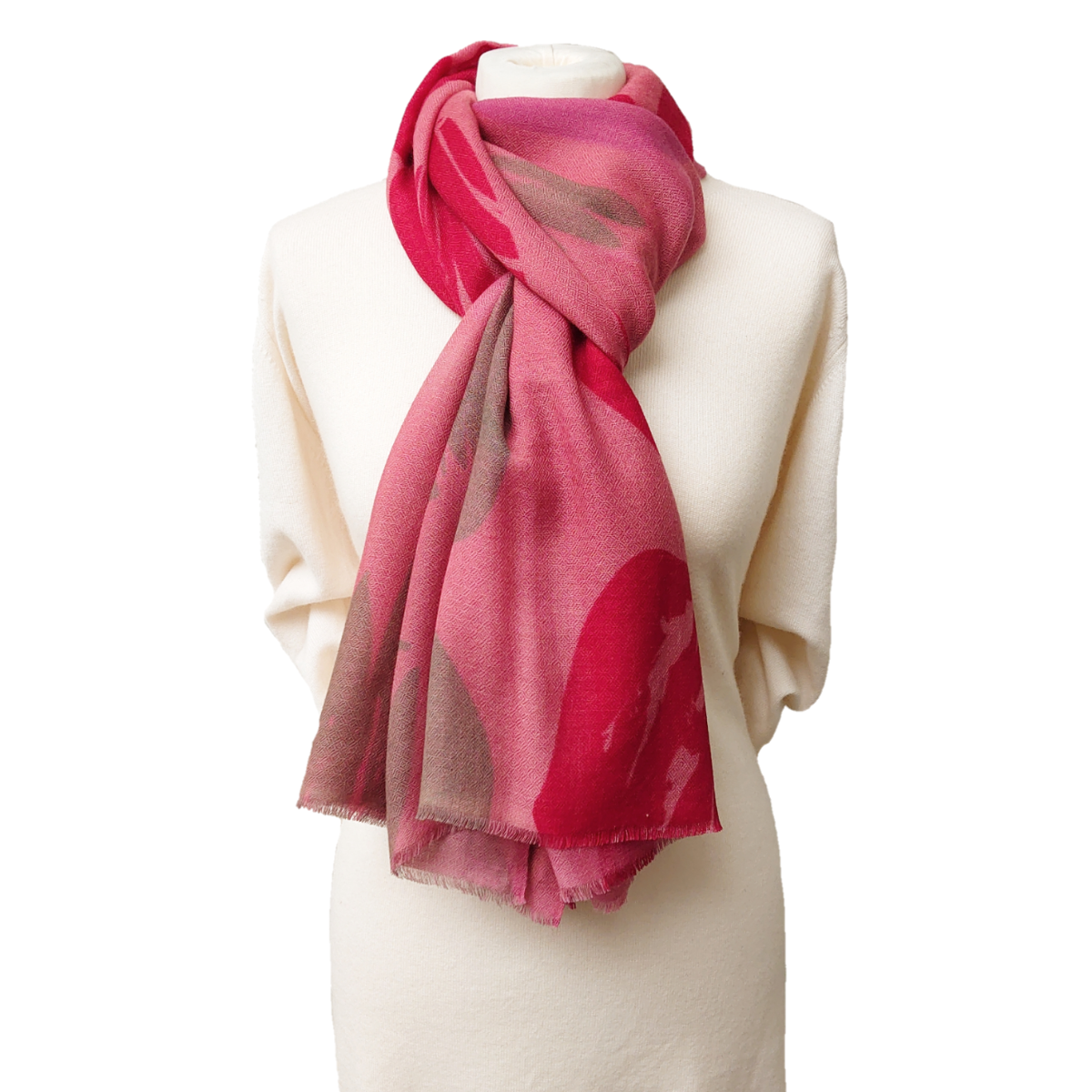 Ltd Edition 100% Pure Pashmina Cashmere Stole - Large Scarf - Vintage Rose with Red Flowers