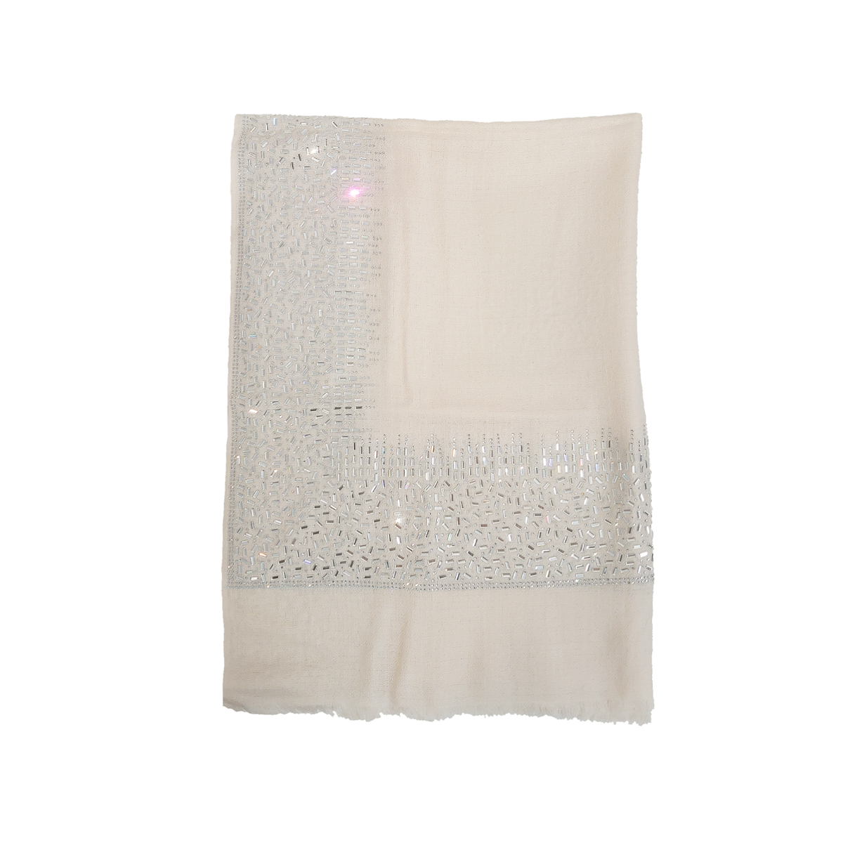 Exclusive, Limited Edition Luxury Pashmina Stole With Crystals - Off White-Silver